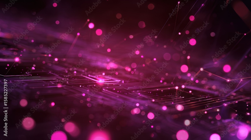 Poster abstract pink technology background featuring a circuit board pattern with shining particles and con