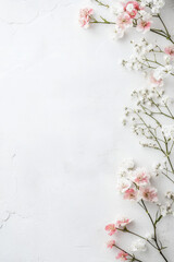 delicate pink and white flowers arranged on a pristine white backdrop, forming a beautiful border with ample space for text or design elements