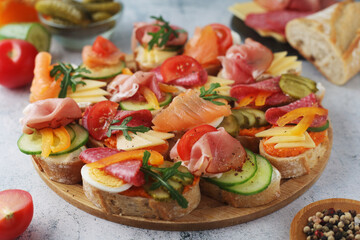 Oblozeny chlebicek or just chlebicek, traditional open sandwich in Czech Republic