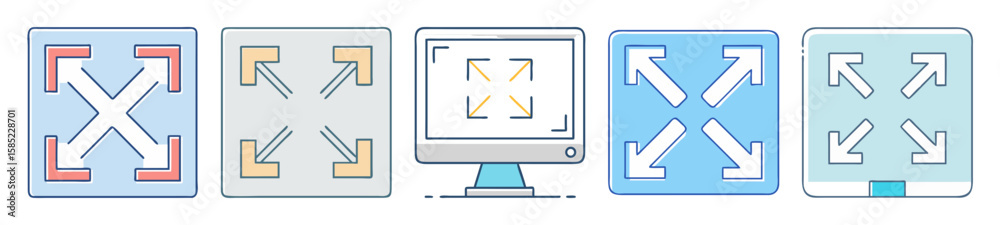 Fototapete Diverse set of graphical icons representing expansion and screen size controls