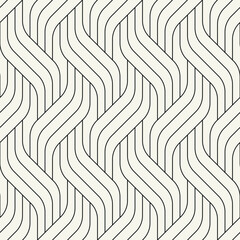 Vector seamless pattern. Endless, stylish, tileable design. Rippled, monochrome, geometric background. Linear, weaved grid. Thin, interlaced swatch. Can be used as a swatch for Illustrator.