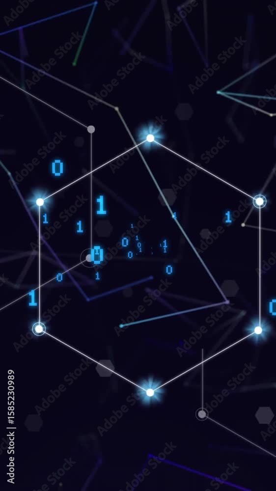 Poster Animation of binary coding and shapes on black background