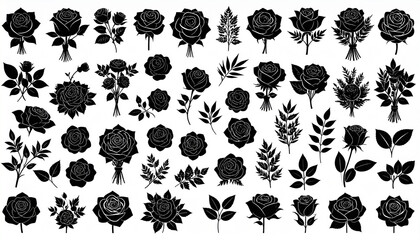 Fototapeta premium Roses silhouette set roses vector illustration set rose logo icon set black and white 