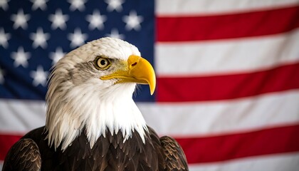 Bald eagle against American flag