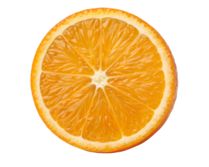 fresh orange fruit, round and vibrant, centered in the frame with empty space around, isolated on a plain transparent background
