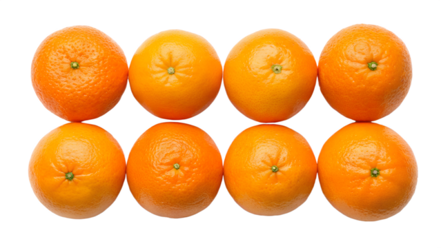 fresh orange fruit, round and vibrant, centered in the frame with empty space around, isolated on a plain transparent background
