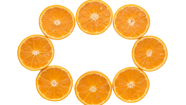 fresh orange fruit, round and vibrant, centered in the frame with empty space around, isolated on a plain transparent background