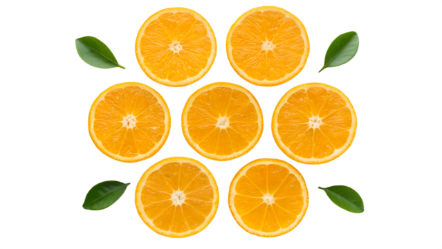 fresh orange fruit, round and vibrant, centered in the frame with empty space around, isolated on a plain transparent background