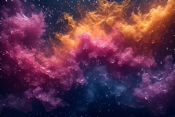 ia generated. Abstract Cosmic Cloud of Vibrant Colors and Particles.  Swirling abstract clouds of pink, gold, and blue particles on a dark background.



