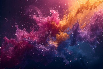 ia generated. Abstract Cosmic Cloud of Vibrant Colors and Particles.  Swirling abstract clouds of pink, gold, and blue particles on a dark background.



