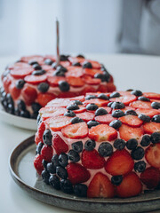 Homemade birthday cakes with berry decor