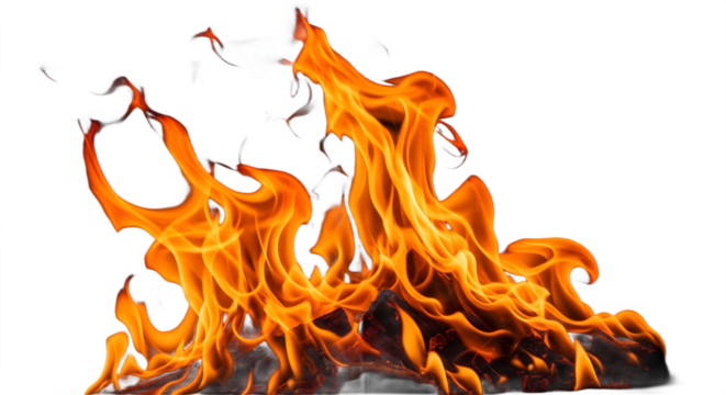 Dynamic flames licking charred wood creating a mesmerizing dance of heat and light.