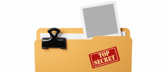 Confidential folder with blank photo and Top Secret label, symbolizing secrecy and privacy in information management
