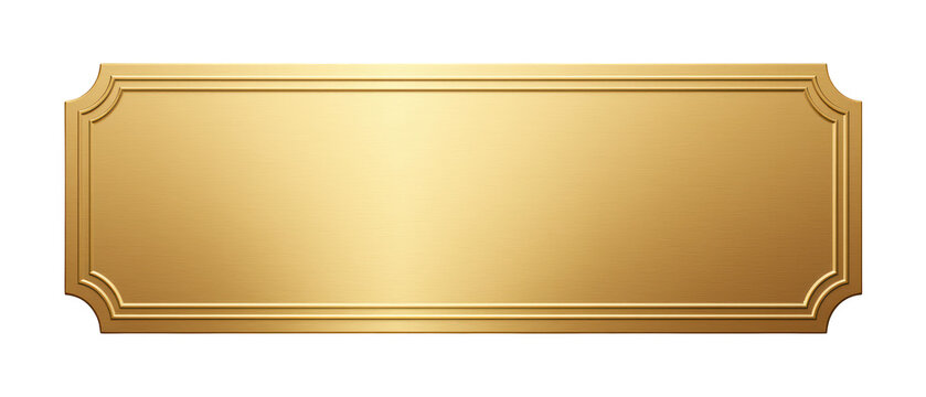Elegant gold plaque with smooth, shiny surface, perfect for signage or awards. ornate edges add touch of sophistication