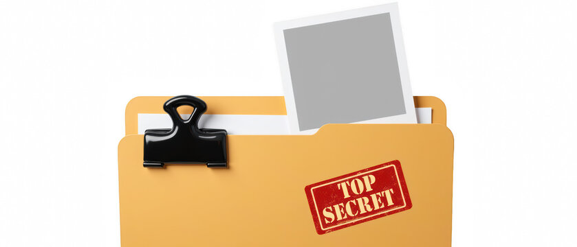 Confidential folder with blank photo and Top Secret label, symbolizing secrecy and privacy in information management - Powered by Adobe