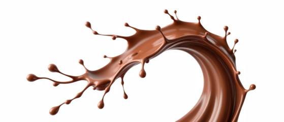 Rich chocolate splash creates dynamic and appetizing visual, perfect for dessert themes and culinary designs
