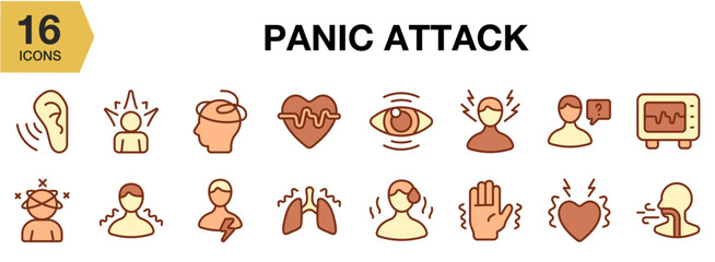 Panic Attack flat icon set. Includes panic, attack, anxiety, stress, fear, and More. Flat icons vector collection.