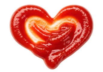 A heart shape made of ketchup, symbolizing love for food, isolated on a transparent background