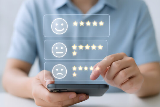 Customer Experience Concept Person Giving Feedback on a Mobile Device