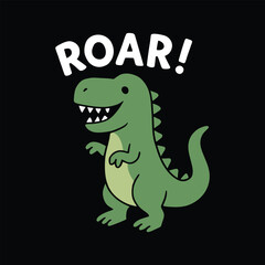 Obraz premium Cute Green Dinosaur Roaring Illustration - Perfect for Children's Designs and Apparel