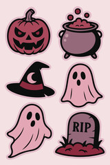 Halloween-themed vector icons with ghost, witch hat, and pumpkin. Fun and spooky design elements.