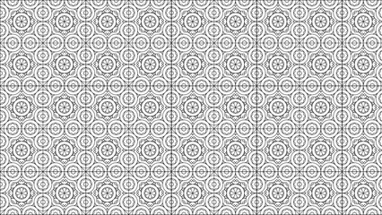 Intricate geometric pattern with circles and star shapes arranged in a tiled seamless design
