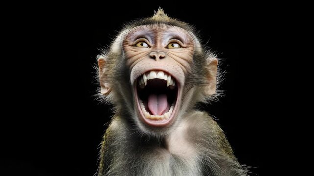 Happy monkey with yellow teeth