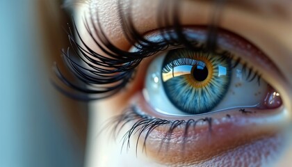 Close-up of a human eye with striking blue and brown iris, detailed eyelashes