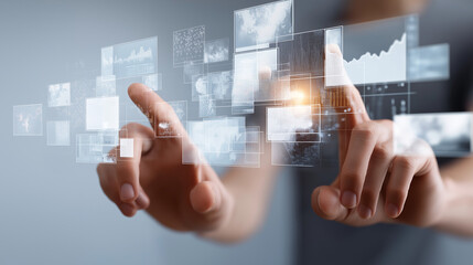 Businessman leveraging artificial intelligence for advanced data processing in a modern office environment