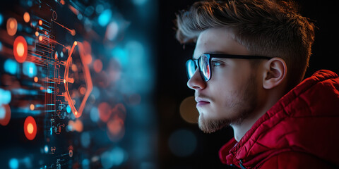 Businessman utilizing artificial intelligence for data processing in a modern office environment professional perspective