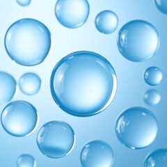 Floating blue droplets create a serene aquatic atmosphere in a soft, abstract backdrop during daylight