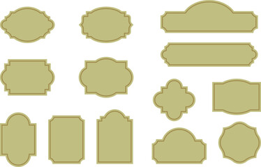 Elegant vintage labels with ornate frame in olive green and gold color. Classic tags with decorative border for handmade branding, natural and organic packaging. Set of vector designs with blank space