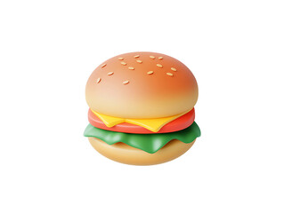 Cartoon Hamburger 3D Render on Transparent Background