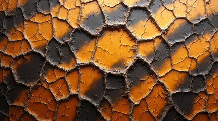 Old cracked texture with tiger pattern of black orange stripes, stylish wild pattern