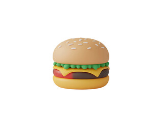 Cartoon Cheeseburger 3D Render on Transparent Background