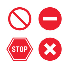 Prohibition and restriction icon set. No entry, cancel, stop and block symbol