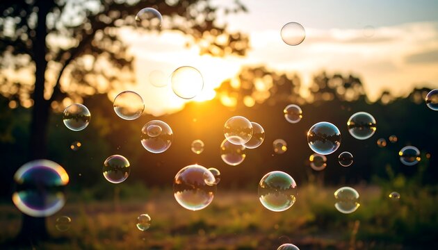 Sunset, bubbles, nature