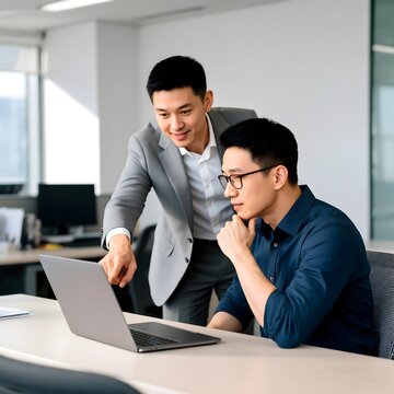 Business meeting asian men collaboration teamwork laptop office discussion