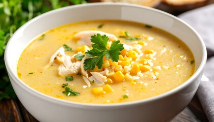 Creamy chicken and corn soup in a bowl (1)