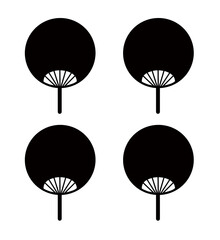 黒いうちわのシルエットイラストセット