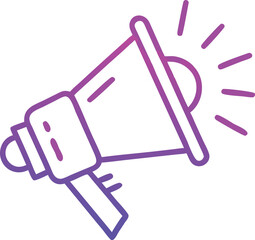 Gradient purple megaphone icon with sound waves isolated on white background