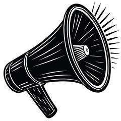 Stylized black megaphone with sound waves isolated on white background