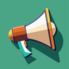 Stylized flat design megaphone icon with bold colors and shadow
