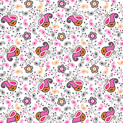 Flower and paisley Design Pattern, background, texture, Fabric print.