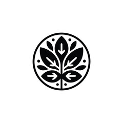 Elegant Black and White Leaf Logo Design in a Circle