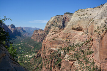 Naklejka premium View through Scenery in Zion National Park, Utah, USA from the trail to Angel's landing