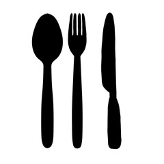 Hand drawn cutlery silhouette vector illustration on white background