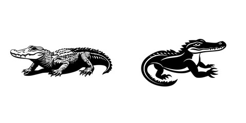 Black icon featuring stylized alligator and dinosaur designs for creative projects and graphic design applications