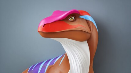 Colorful Painted Dinosaur Portrait Illustration