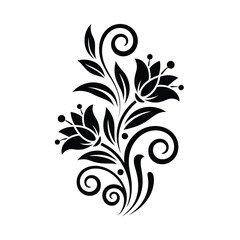 Elegant Floral Design Element in Black and White Vector Illustration
